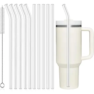 ALINK 10 Pack 30.5 cm wiederverwendbare Strohhalme für Stanley 30 oz/40 oz Becher, 10 Pack lange Plastikstrohhalme mit Reinigungsbürste, durchsichtige