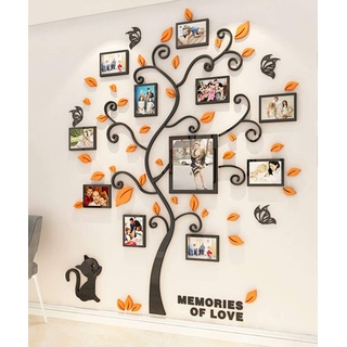 Wandaufkleber Baum Wandtattoo 3D DIY Familie Bilderrahmen Foto Sticker Familie Wandbilder Wandkunst für Hause Wohnzimmer Schlafzimmer (Orange,XXL-220 * 181cm)