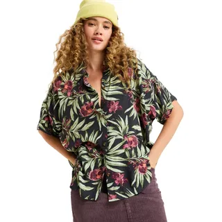 Kurzarmhemd ROXY "Beachy Nostalgia Crinkle", Damen, Gr. XS, US-Größen, phantom wind swept floral crin, 100% Viskose, Hemden Kurzarmhemd