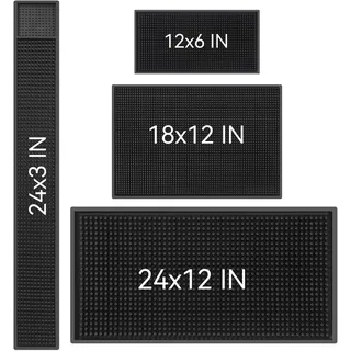 Bar-Matte für Cocktail- und Kaffee-Bar, Set mit 4 rutschfesten flexiblen Gummi-Bar-Service-Auslauf-Matten, Abtropfmatte (61 cmx30.5 cm + 45.7 cmx30.5 cm + 58.4 cmx7.6 cm + 30.5 cmx15.2 cm, schwarz)