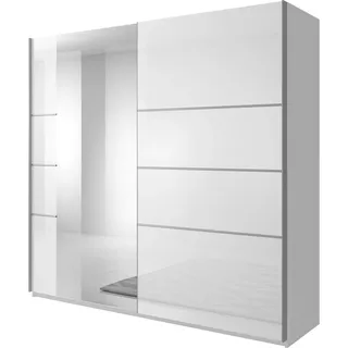 Kleiderschrank mit Spiegel BIRMINGHAM-83 in weiß mit Front in weiß Hochglanz, B/H/T: ca. 180/210/61 cm - Weiß
