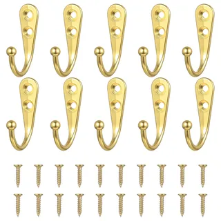 XKQYX 10 Stück Vintage Kleiderhaken Garderobenhaken, Kleiderhaken Wandhaken für Garderobe, Haken zum Schrauben, für Tür Wand Garderobe, Schlafzimmer Badezimmer Kleiderschrank(gold)