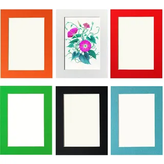 YIYINOE 6er-Set Papp Bilderrahmen 18x13 cm (7x5 Zoll) – Inklusive Acrylkleber & Kunststoff-Schutzfolie – Leicht & Umweltfreundlich – Farbmix: Weiß, Schwarz, Blau, Grün, Orange, Rot