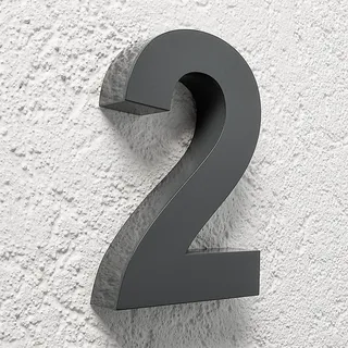 Longlife LED 3D Hausnummer 2 Edelstahl anthrazit RAL7016 Schriftart Arial