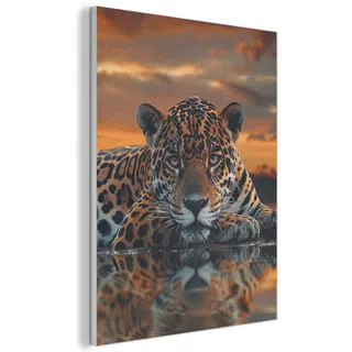 MuchoWow Akustikbild Natur - Leopard - Tier - Sonnenuntergang - Modern Kunstdruck Schlafzimmer 50x70 cm , Orange , Kunststoff , Rechteckig , 50x70x0.9 cm , Tapeten & Wandverkleidungen, Akustikpaneele