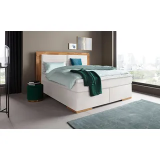 PLACES OF STYLE Boxspringbett »Cup« mit LED-Beleuchtung, Massivholzrahmen und Topper, in 2 Härtegraden, weiß