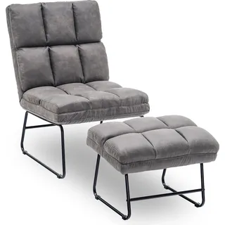 MCombo Relaxsessel Fernsehensessel Loungesessel Sessel-Hocker-Set Mikrofaser-Stoffbezug 0016 Dunkelgrau - Dunkelgrau