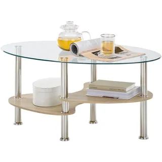 Stolkom Panty Glastisch, Wohnzimmertisch, Beistelltisch Glas BxHxT 90x42x55 cm Couchtisch, OTTOs Choice, Sicherheitsglas 8mm, Ablage in MDF Eiche Artisan und Eiche Sonoma