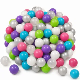 Littletom Bällebad-Bälle 350 Stück, Pink/Lila/Türkis/Grün/Grau/Weiß/Transparent, 5.5 cm , Multicolor , Kunststoff , Rund , 5.5x5.5x5.5 cm , unisex , Spielzeug, Sonstiges Spielzeug
