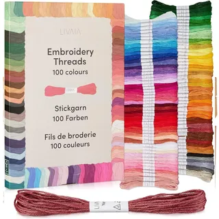 Stickgarn Set 100 Farben je 5 Meter: Schönes Garn zum Sticken, Knüpfen, Flechten, Basteln, Häkeln – Kreuzstich Set – Nähgarn von LIVAIA