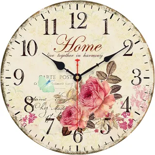 VIKMARI Vintage Wanduhr 34 cm 34cm Blumen-Design