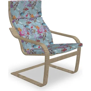 ABAKUHAUS Unterwasser- Poäng Sessel Polster, Aquatic Quallen Fische, Sitzkissen mit Stuhlkissen mit Hakenschlaufe und Reißverschluss, Pale Sky Blue Multicolor