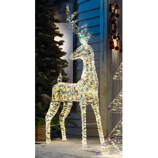 LED Rentier "Rainbow" 1,36 m hoch, 960 warmweiße Lichter, Weihnachtsbeleuchtung, Outdoor Beleuchtung, Leuchtdeko, XXL Dekofigur, Gartendeko für Draußen
