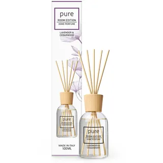 PURE ROOM EDITION 100ml Lavendel & Zedernholz Raumduft | natürliche Inhaltsstoffe, vegan & tierversuchsfrei, Bio-Alkohol, Diffuser mit Stäbchen hergestellt in Italien