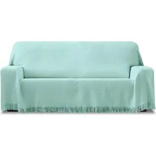 ECOMMERC3 Mehrzweck-Überwurf, wendbar, Größe 180 x 260 cm, aus Jacquard-Stoff, mit Fransen, Türkis, ideal für Sofa oder Bett, atmungsaktiv und weich