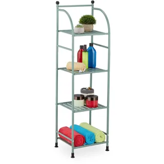 Relaxdays Standregal, Stahl, HxBxT: 115 x 33 x 28 cm, Regal Küche & Bad, 4 Gitterablagen, Metallregal stehend, Mint