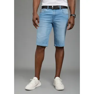 Jeansshorts DELMAO, Herren, Gr. 34, N-Gr, blau used, Denim/Jeans, Obermaterial: 99% Baumwolle, 1% Elasthan, kontrastfarbene Details, regular fit kniefrei, Jeans Jeansshorts, gerade geschnittene Beine, Regular-Fit, kniefreie Länge