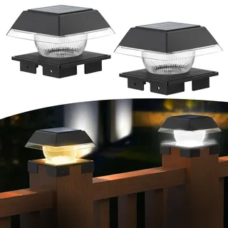 Solar Led Pfostenkappe Warmweiß/Kaltweiß for 9x9 10x10 11x11 12x12 13x13 14x14, Solar Zaunpfosten Solarlampe Außen Led Pfosten Lampe IP65 Wasserdicht für Pfosten, Plattform, Zaun Beleuchtung(2 Stück)