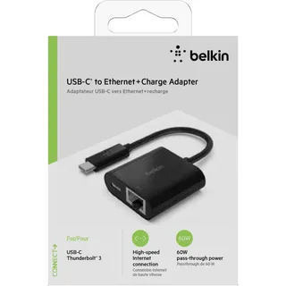 Belkin USB-C / Gigabit-Ethernet- Adapter 60W PD, schw. INC001btBK - Schwarz