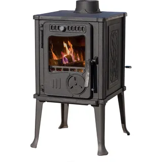 Kaminofen Gusseisen Ofen Antik Holz Guca Iskra Holzofen Klein 6 kW Kamin Gusseisenofen Dauerbrandofen Werkstattofen Hüttenofen Heizofen - Schwarz