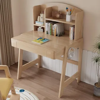 Kindertisch Höhenverstellbarer Massivholz-Kinderschreibtisch Naturfarben, 60.0 x 88.0 x 118.0 cm, Natur - Beige