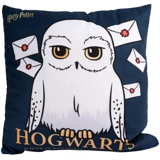 United Labels Harry Potter Kissen, Kopfkissen 30x30 cm, Blau Weiß, Sofakissen Hedwig, Dekokissen für Fans