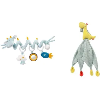 Fehn Activity Spirale Drache - Kinderwagen Spielzeug zum Fühlen und Greifen & Schmusetuch Baby Spielzeug Dino - Schnuffeltuch für Neugeborene