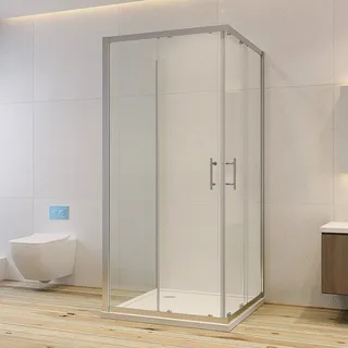AQUABATOS Duschkabine Eckeinstieg U Form Dusche 100 x 80 x 185 cm (B x T x H) Duschabtrennung 3 Seiten U Kabine Eckdusche Schiebetüren mit Seitenwand Freistehend Sicherheitsglas ESG ohne Duschwanne