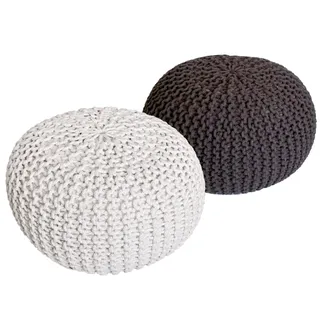 Strickhocker 2er Set Pouf Sitzpouf Sitzpuff Pouf Bodenkissen Ø 55cm weiß/mint - Weiß, Türkis