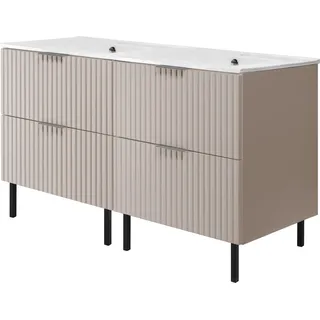 Waschtischunterschrank, Mattweiß, 120 (2 x 60) x 77 x 46 cm, silberner Griff, schwarze Beine, ohne Arbeitsplatte - Weiß, Silber, Schwarz