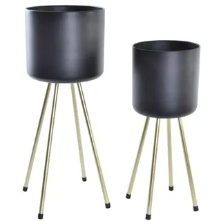 DKD Home Decor Blumentopf-Set der Marke, Schwarz und Gold, aus Metall (23 x 23 x 60 cm)