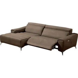 Egoitaliano Ecksofa »Suzette, Designsofa mit hohem Sitzkomfort« mit Recamiere, inkl. 1 elektronischen Relaxfunktion, L-Form braun