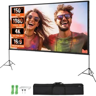 Vevor Projektion Beamer Leinwand mit Ständer 150 Zoll HD 4K Outdoor Indoor Projektor Screen Schnelles Klappbare Tragbare Filmleinwand 16: 9 für Heimkino, Camping und Freizeitveranstaltungen Schwarz