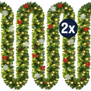 Weihnachtsgirlande 2er-Set 10m In-/Outdoor geschmückt