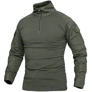 Czen Herren Taktisches Hemd Military Combat Shirts 1/4 Reißverschluss Langarm T-Shirt Outdoor Tarnhemden für Airsoft Paintball Wandern