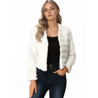 Allegra K Damen Winter Warm Cropped Jacke Kragenlos Kunstpelz Flauschiger Mantel, Weiß, Medium