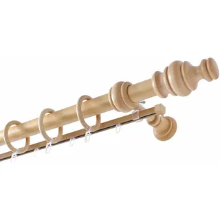 GARESA Gardinenstange »BAROCK« Ø 35 mm 2 läufig-läufig Wunschmaßlänge rustikale Vorhanggarnitur Holz, verlängerbar, mit Ringe/2 Lauf Gleiter, beige