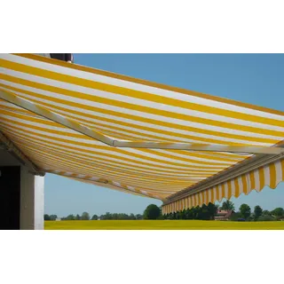 Elektrische Kassetten-Markise T123, Vollkassette Volant 4,5x3m Polyester Gelb/Weiß - Bunt