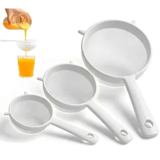 3 Stück Küchensieb Plastik Set,Plastiksieb,Küchensieb Kunststoff,Feines Sieb Mit Griff,Wiederverwendbar Ederverwendbar Für Tee,Kaffee,Früchte,Kefir (ø 13.5 Cm + ø 6.5 Cm + ø 5 Cm)