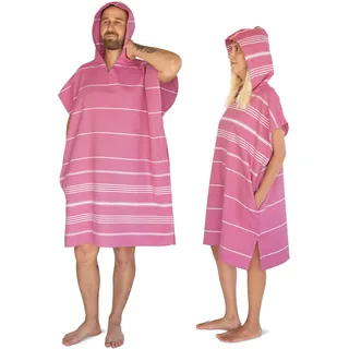 LeStoff Badeponcho - 100% Bio-Baumwolle - Leicht, Saugstark, Schnelltrocknend, Strandponcho Kapuze, Handtuchponcho, Surfponcho, Umkleideumhang, Handtuchkleid, Duschponcho, Umziehponcho (Fuchsia, S)
