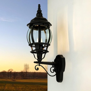 Licht-Erlebnisse Außenlampe Wand Glas Aluminium in Schwarz IP23 Haustür Eingang H:54 cm E27 Rustikal Landhaus Laterne Außenwandleuchte BREST