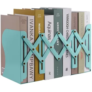 MSDADA Buchstützen Verstellbar Erweiterbar Metall Kinder Buchständer Zeitschriftenordner rutschfeste Bücherhalter für Küche Büro Schule Bibliothek(Türkis)