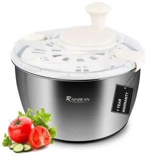 RAINBEAN Salatschleuder Edelstahl Groß, Mehrzweck Salatschleuder 5 Liter Waschen Schleudern und Trocknen von Obst Gemüse mit Salatschüssel
