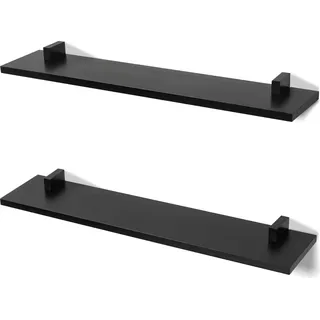 Schwebende Regale Schwarz Vollholz Wandregal Set von 2 Minimalistisch Modern Schwarz Schwebendes Regal 60×12cm Dekorative Aufbewahrung für Schlafzimmer Wohnzimmer Büro