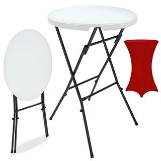 Stehtisch Weiß mit Husse Rot Ø72cm klappbar 110cm Höhe