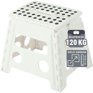 ZOLLNER Tritthocker faltbar - Klapphocker für Kinder und Erwachsene bis 120kg - Anti-Rutsch-Beschichtung - mit praktischem Tragegriff - extrem leicht - 30 cm hoch - Kunststoff - weiß
