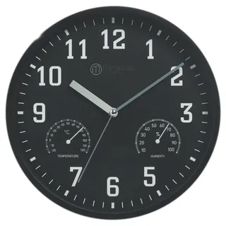 Miraval Wanduhr Thermometer Hygrometer 250 mm Küchenuhr Wohnzimmer Luftfeuchtigkeit Temperaturanzeige Analog Bürouhr Moderne Wanduhr (Schwarz)