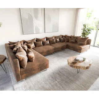 DELIFE Wohnlandschaft Clovis XL Braun Antik Optik Modulsofa - Braun