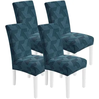 Stretch Stuhlhussen 4er Set Pfauenblau Elastisch Universal für Hochlehner