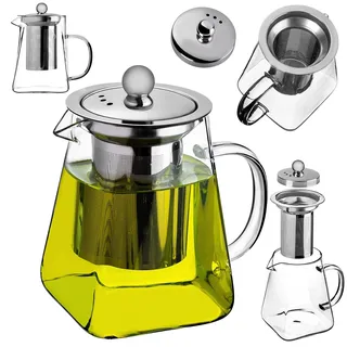 KADAX Teekanne aus hitzebeständigem Borosilikatglas 650ml, Glasteekanne mit herausnehmbarem Sieb aus Edelstahl, Kanne aus Glas mit Siebeinsatz für losen Tee